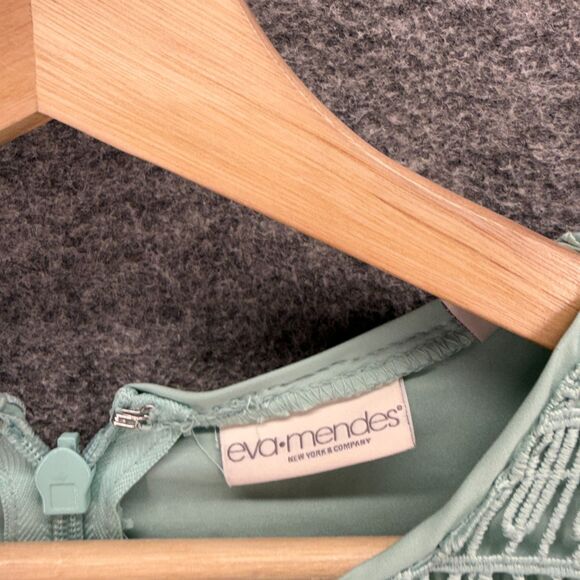 Eva Mendes Dress Women M Medium Blue Geometric Crochet Sheath Midi Zipper Lined - Picture 3 of 8